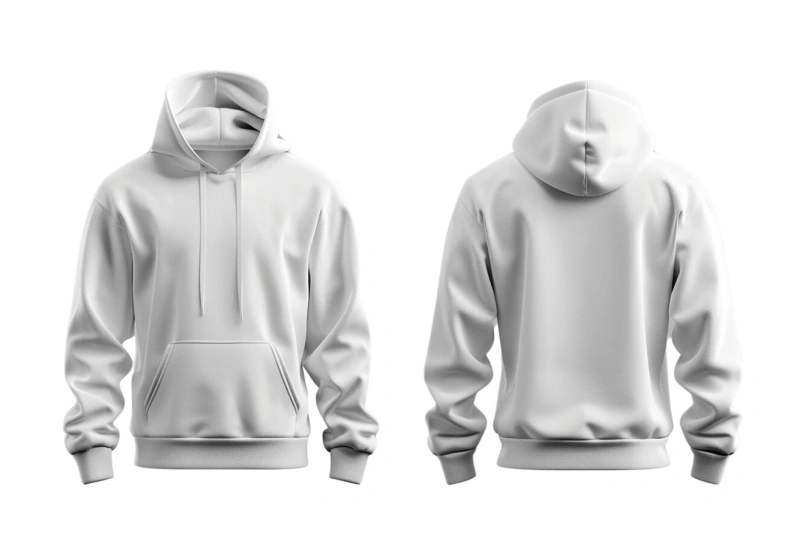 White hoodie front and back view.