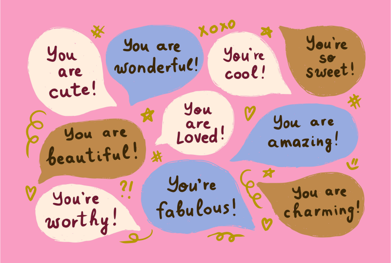 Colorful speech bubbles with positive affirmations.